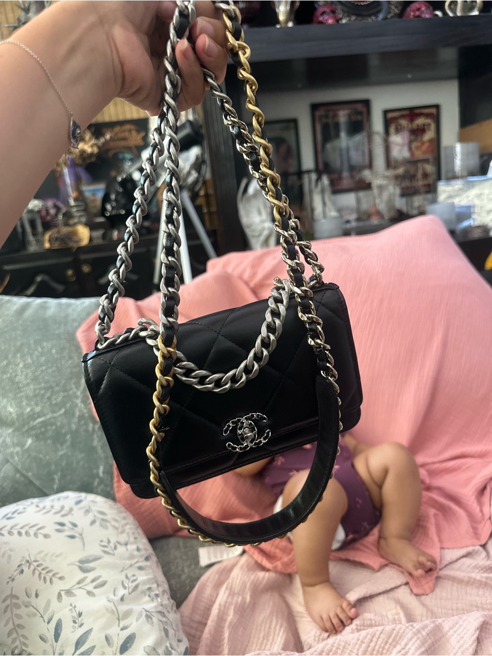 CHANEL 19 Wallet with Mixed Metal Chain